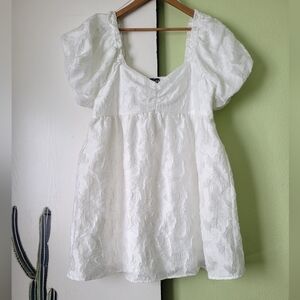 ARULA Ivory White Puff Sleeve Mini Dress w/ Pockets Size A  1X